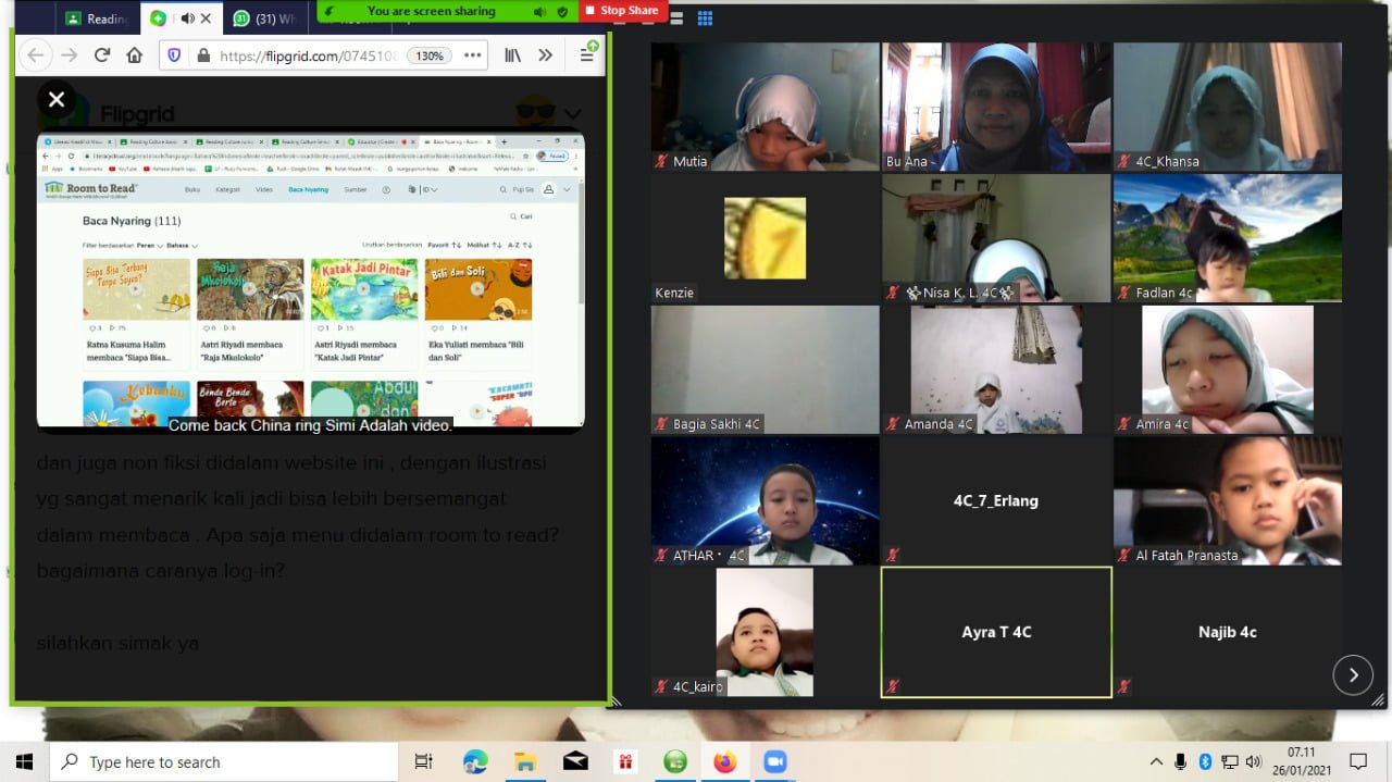 Siswa SDIT NF Pakai Flipgrid di Kegiatan Reading Time