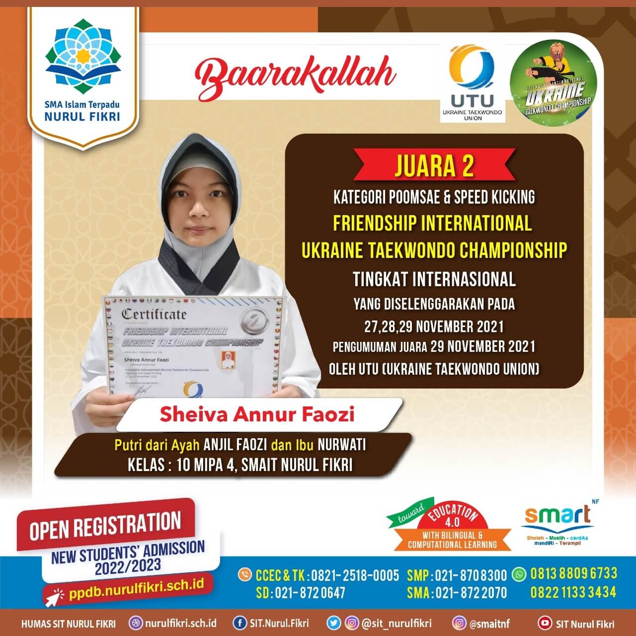 Selamat! Sheiva Annur Faozi Juara 2 Tekwondo Internasional